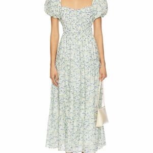 Astr Blue and White Floral Midi Dress